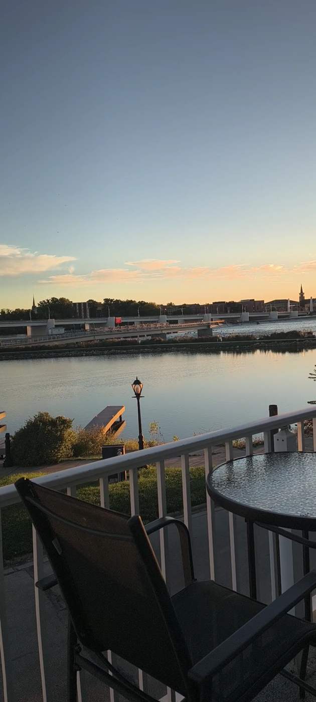 Balcony with river view at sunset